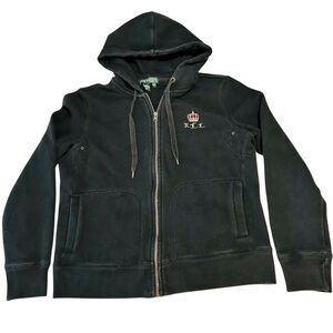 Vintage Lauren Jeans Company Ralph Lauren Black Zip Hoodie Sz Medium RLL Logo